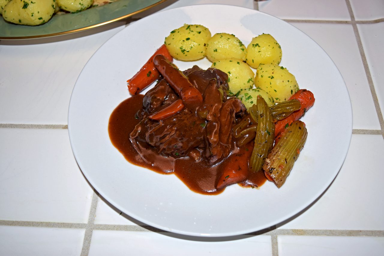 American pot roast plated with vegetables
